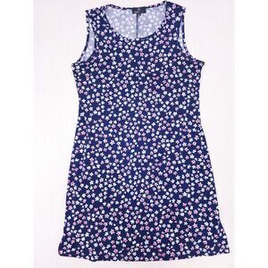 Ronni Nicole Navy Floral Sleeveless Pullover Shift Dress L 90s vibe Boho